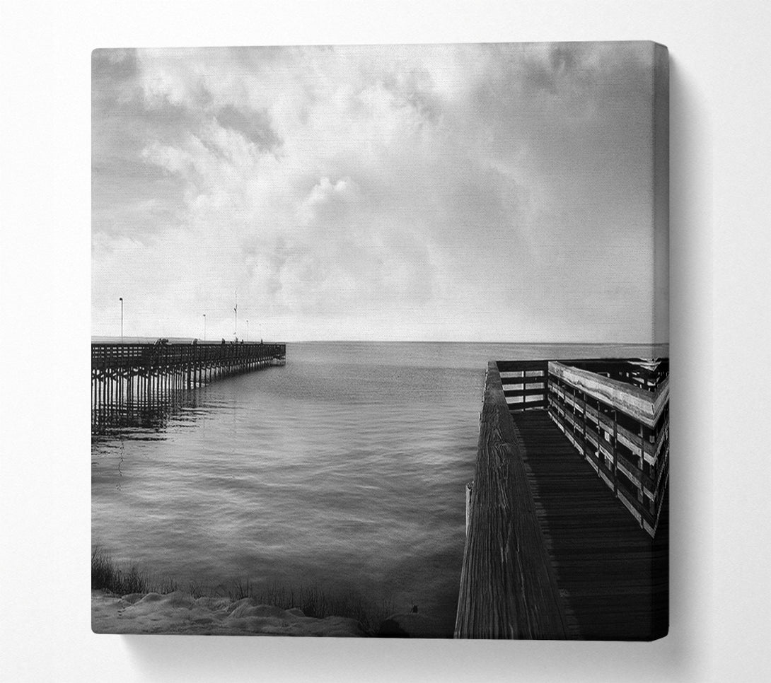  A Canvas Print of Twin Pier Ocean B n W Canvas Print