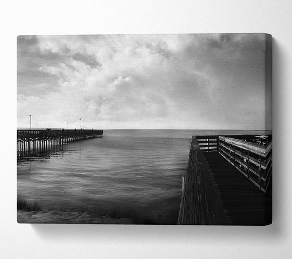  A Canvas Print of Twin Pier Ocean B n W Canvas Print
