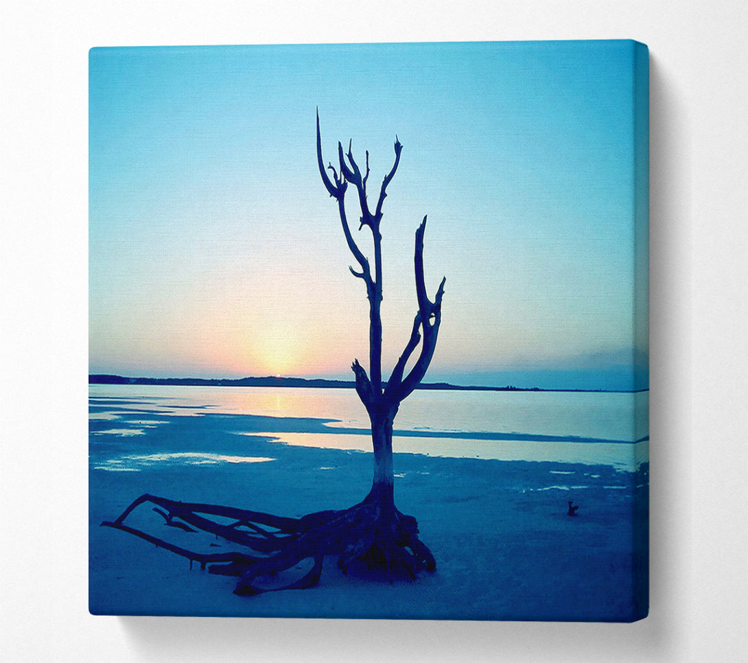 A Canvas Print of Blue Ocean Driftwood Canvas Wall Art