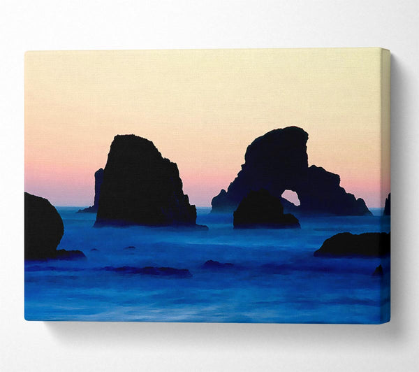  A Canvas Print of Peach Ocean Rocks Canvas Art