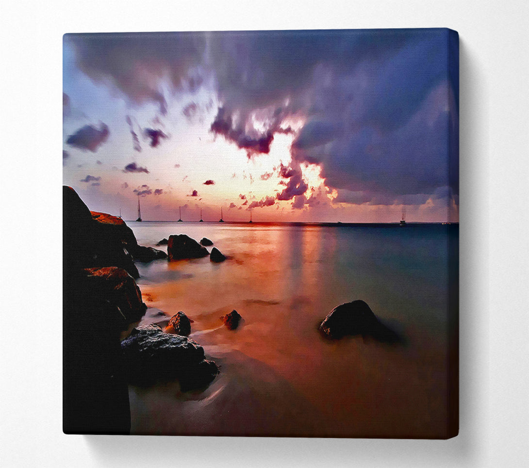  A Canvas Print of Misty Peach Ocean Canvas Art