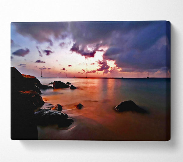  A Canvas Print of Misty Peach Ocean Canvas Art