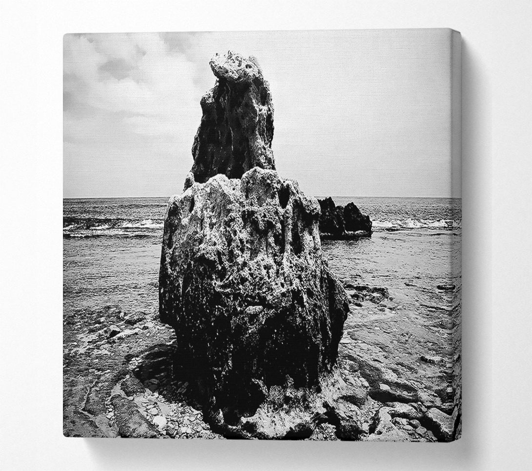  A Canvas Print of The Rock Of The Ocean B n W Canvas Wall Art