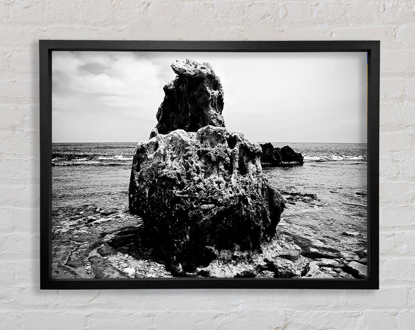 The Rock Of The Ocean B n W Framed Print