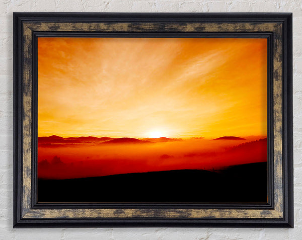 Golden Sunrise Mist Framed Print