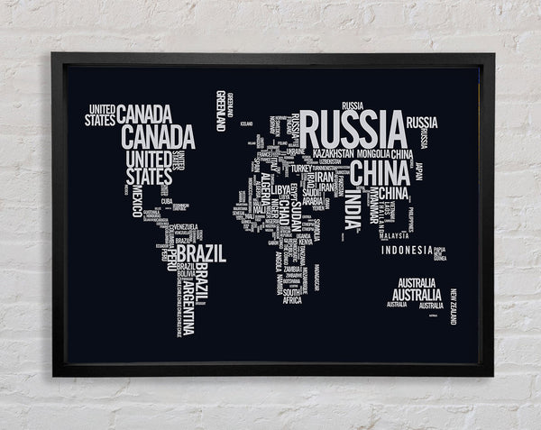 World Map Typography Framed Print