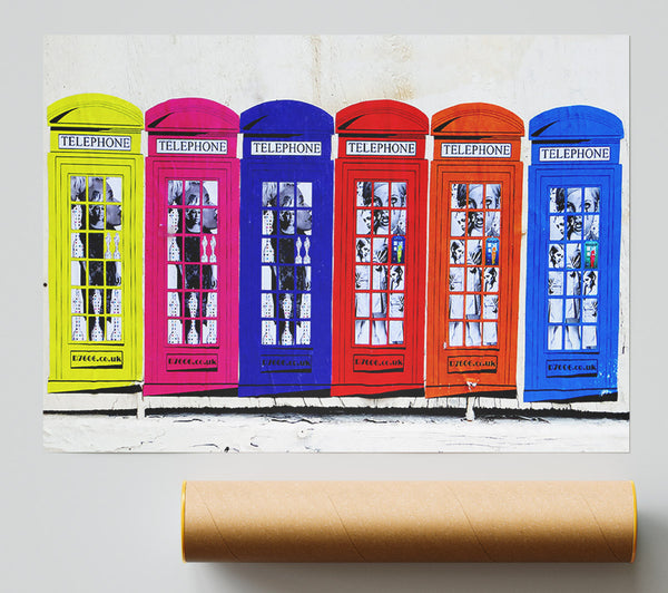 Colourful Telephone Boxes Giclee Print