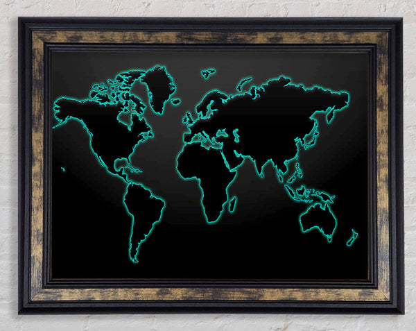 Black World Map Framed Print