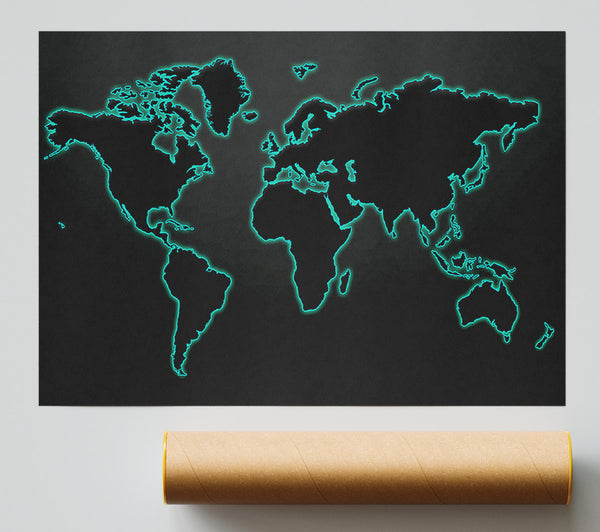 Black World Map Print