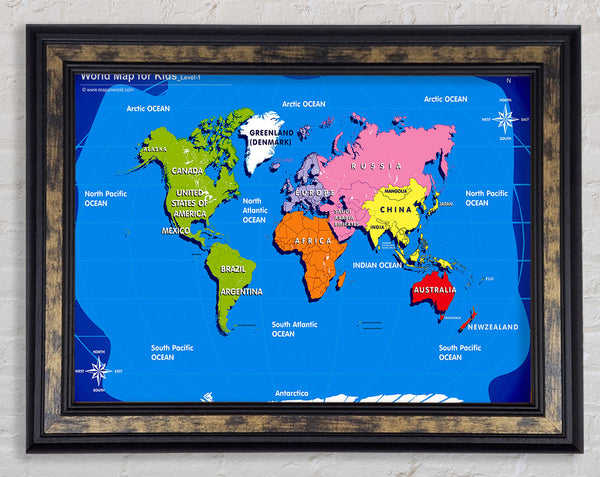 World Map For Kids Framed Print
