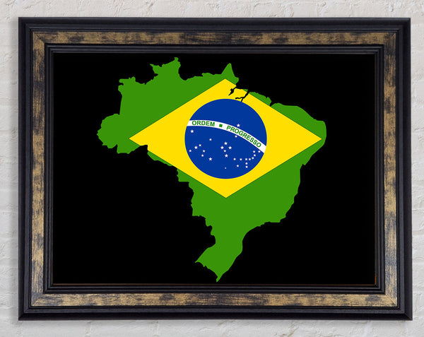 Brazillian Flag Map Framed Print