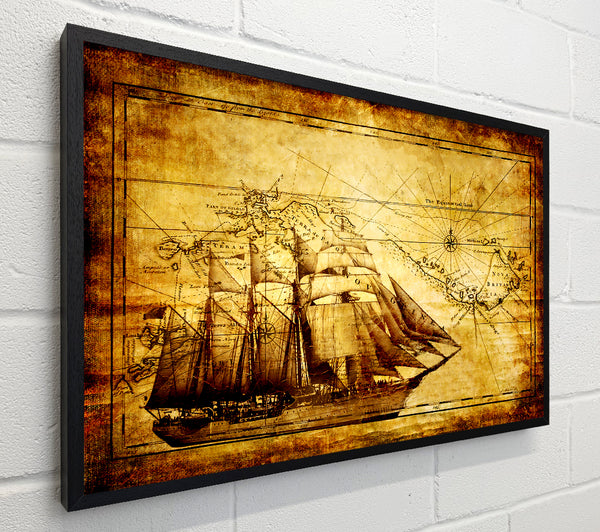 Old World Map With Ship