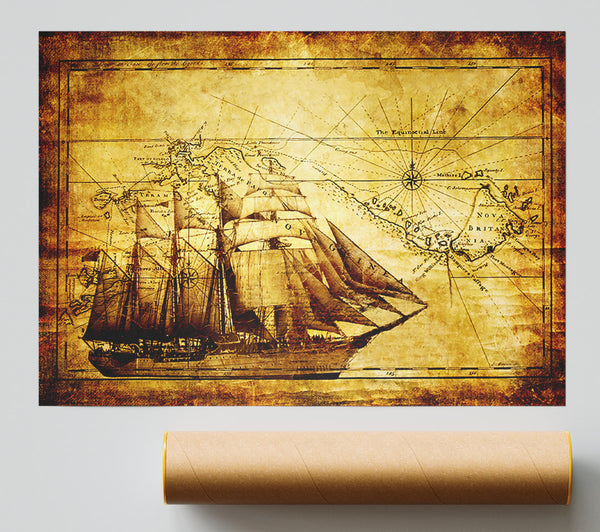 Old World Map With Ship Giclee Print