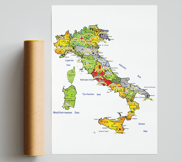 Travel Map Of Italy Giclee Print