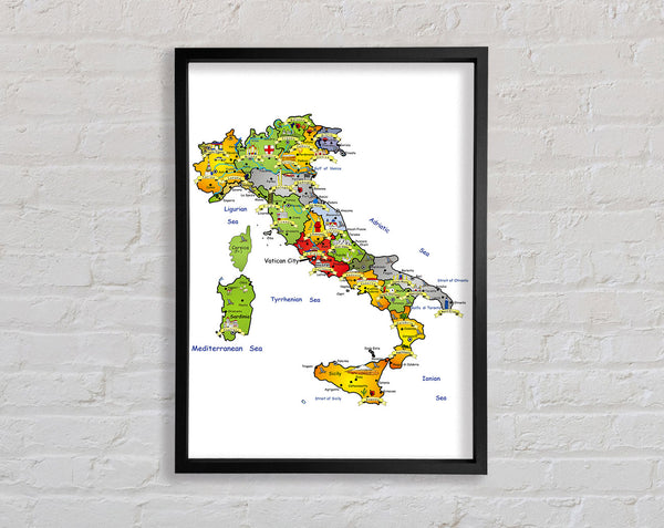 Travel Map Of Italy Framed Print
