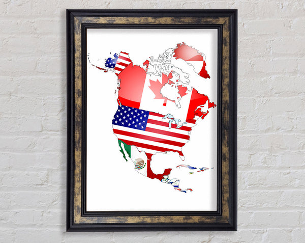 North America Flag Map Framed Print