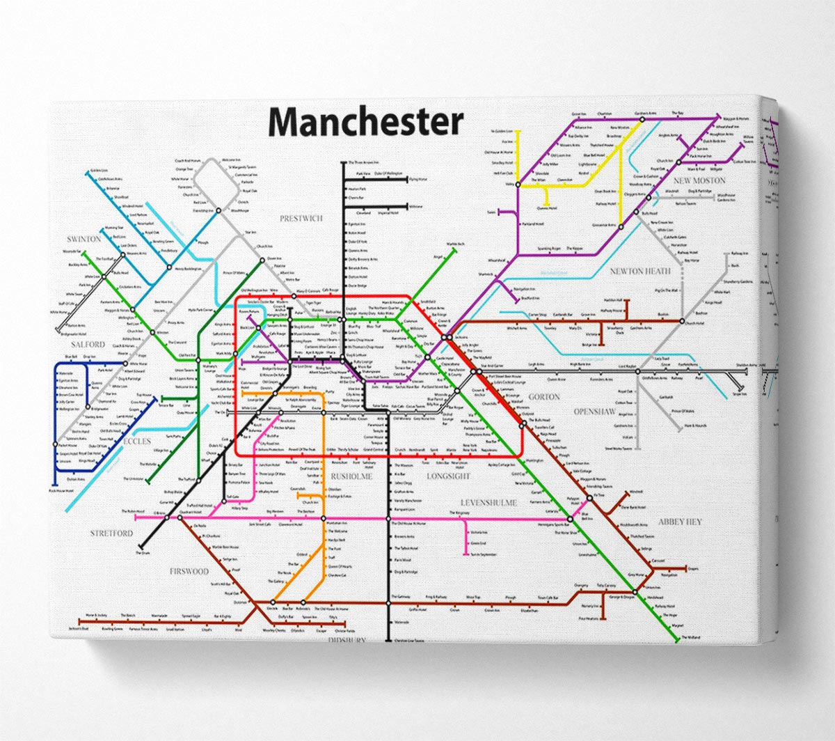 Manchester Pub Tube Map Canvas Wall Art