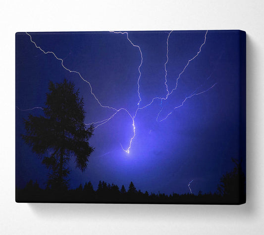 Night Lightning Blue Canvas Wall Art