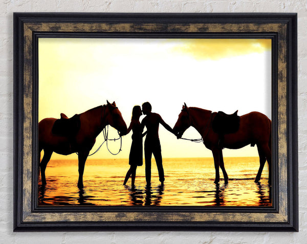 Riding Horses On The Beach Framed Print