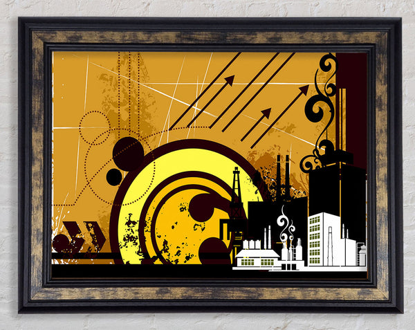 Contemporary City Sun Brown Framed Print