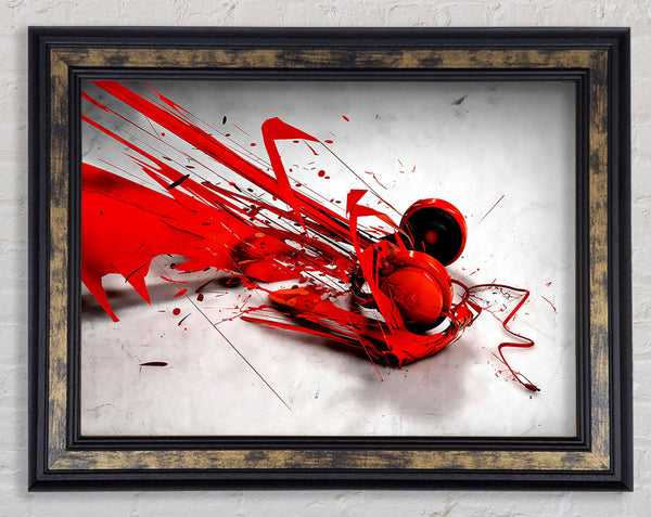 Red Headphone Blast Framed Print