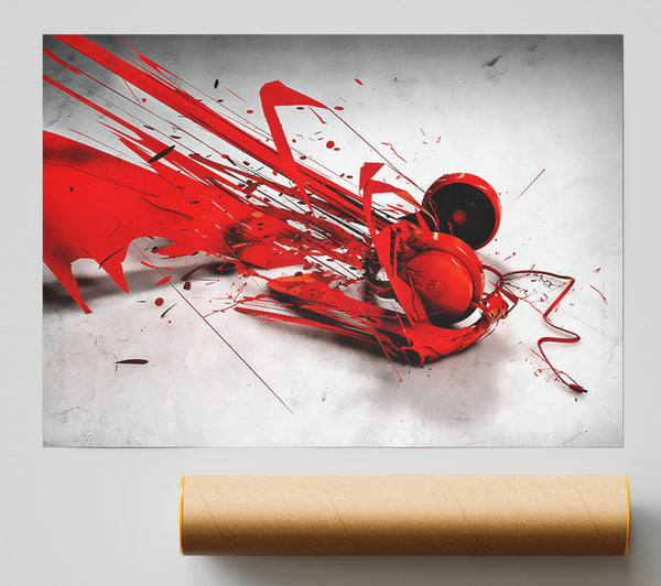 Red Headphone Blast Poster
