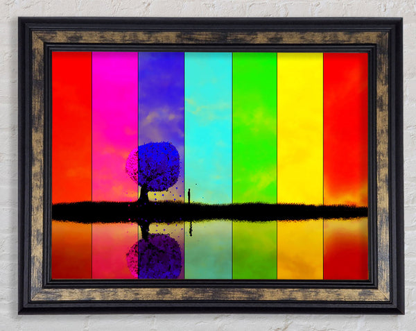 Rainbow Stripes Tree Framed Print