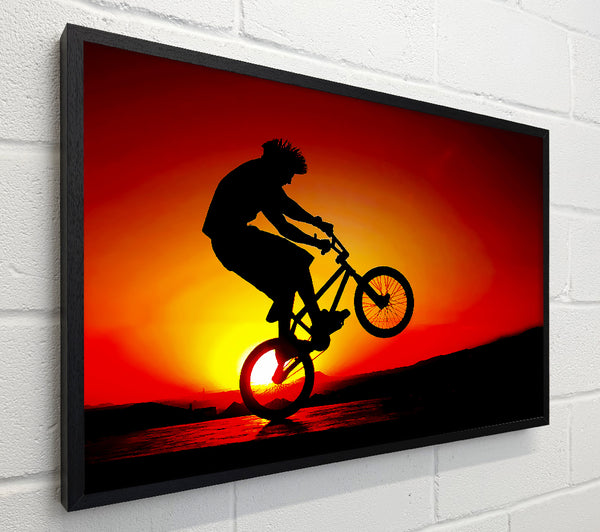 Bmx Back Wheelie In Red Sunlight