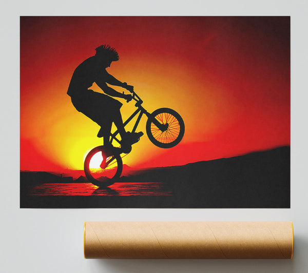 Bmx Back Wheelie In Red Sunlight Poster