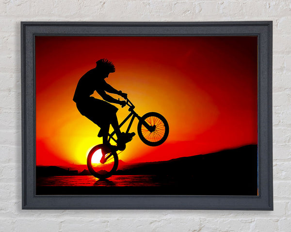 Bmx Back Wheelie In Red Sunlight Framed Print
