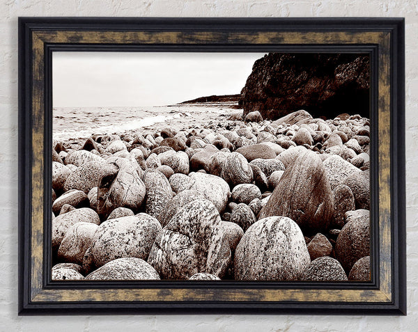 Pebbles Of The Ocean Brown Framed Print