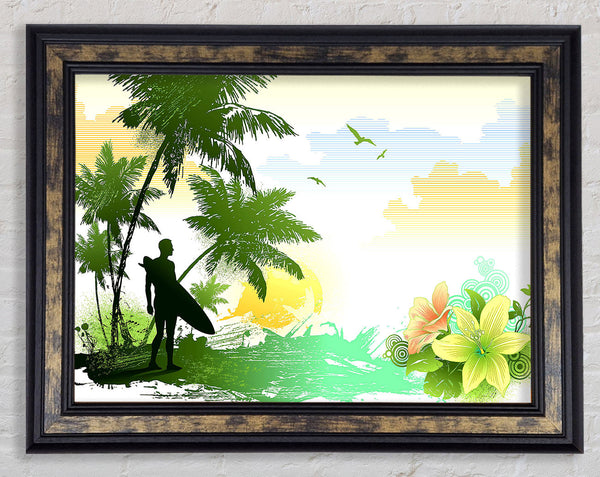 Surfer Flowers Framed Print