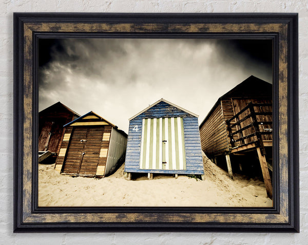 Winter Beach Huts Framed Print