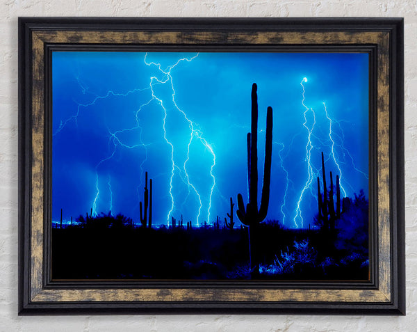 Blue Lightning Storm Framed Print