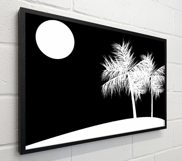 Palm Tree Moon White On Black