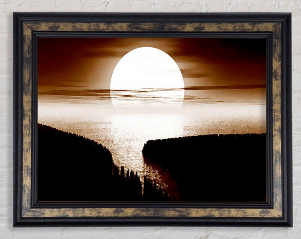 Chocolate Moonlit River Flows Framed Print