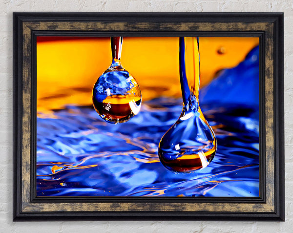 Duo Water Droplet Blue Orange Framed Print