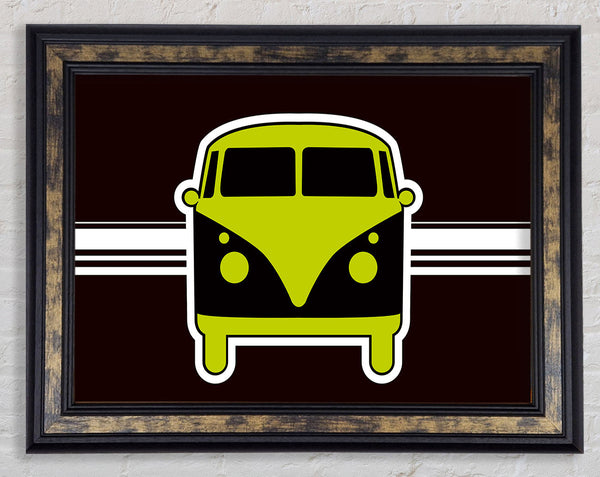 Retro Vw Camper Van Lime Green Framed Print