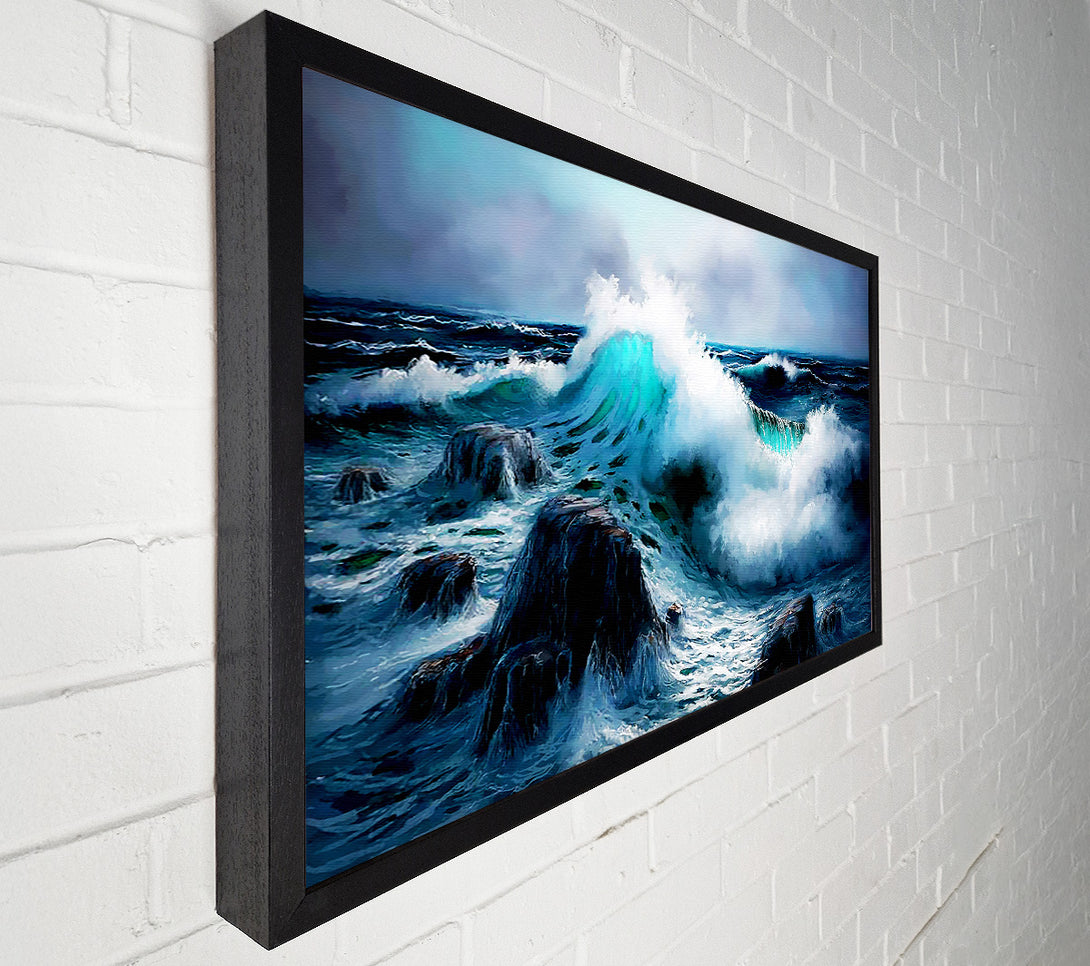  A Canvas Print of Waves Crashing On The Ocean Rocks Canvas Wall Art