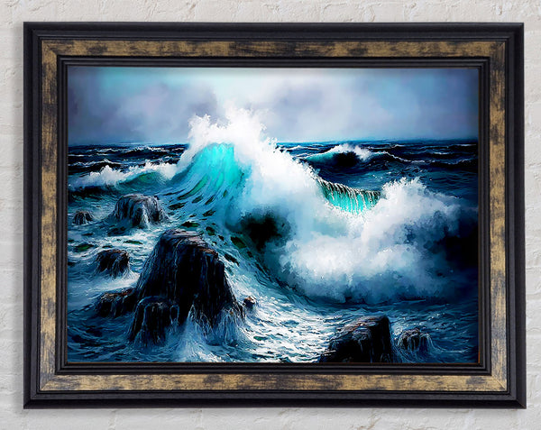 Waves Crashing On The Ocean Rocks Framed Print