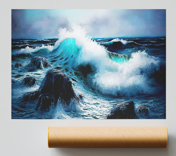 Waves Crashing On The Ocean Rocks Poster