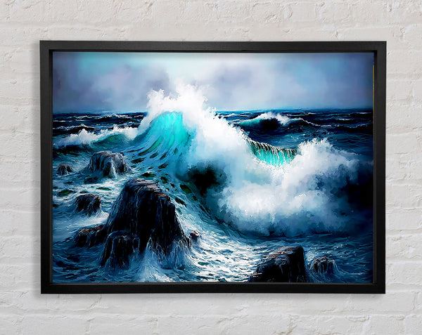 Waves Crashing On The Ocean Rocks Framed Print
