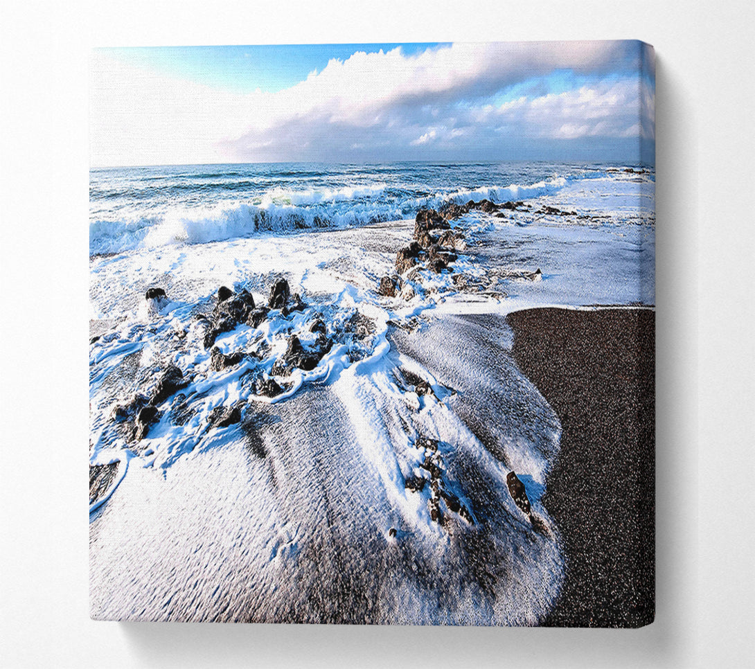  A Canvas Print of Waves Crashing On The Beach Canvas Print