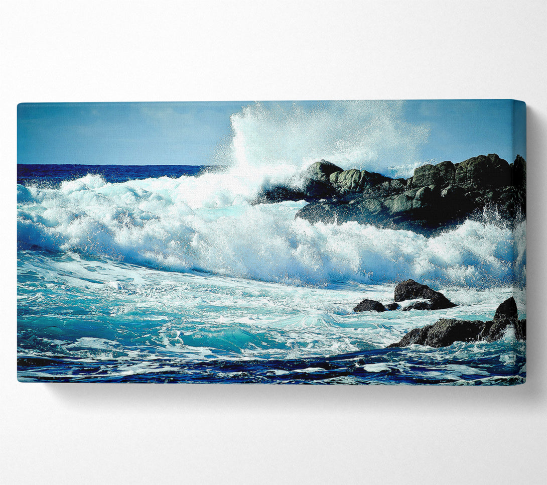  A Canvas Print of Waves Crashing On Rocks Canvas Art