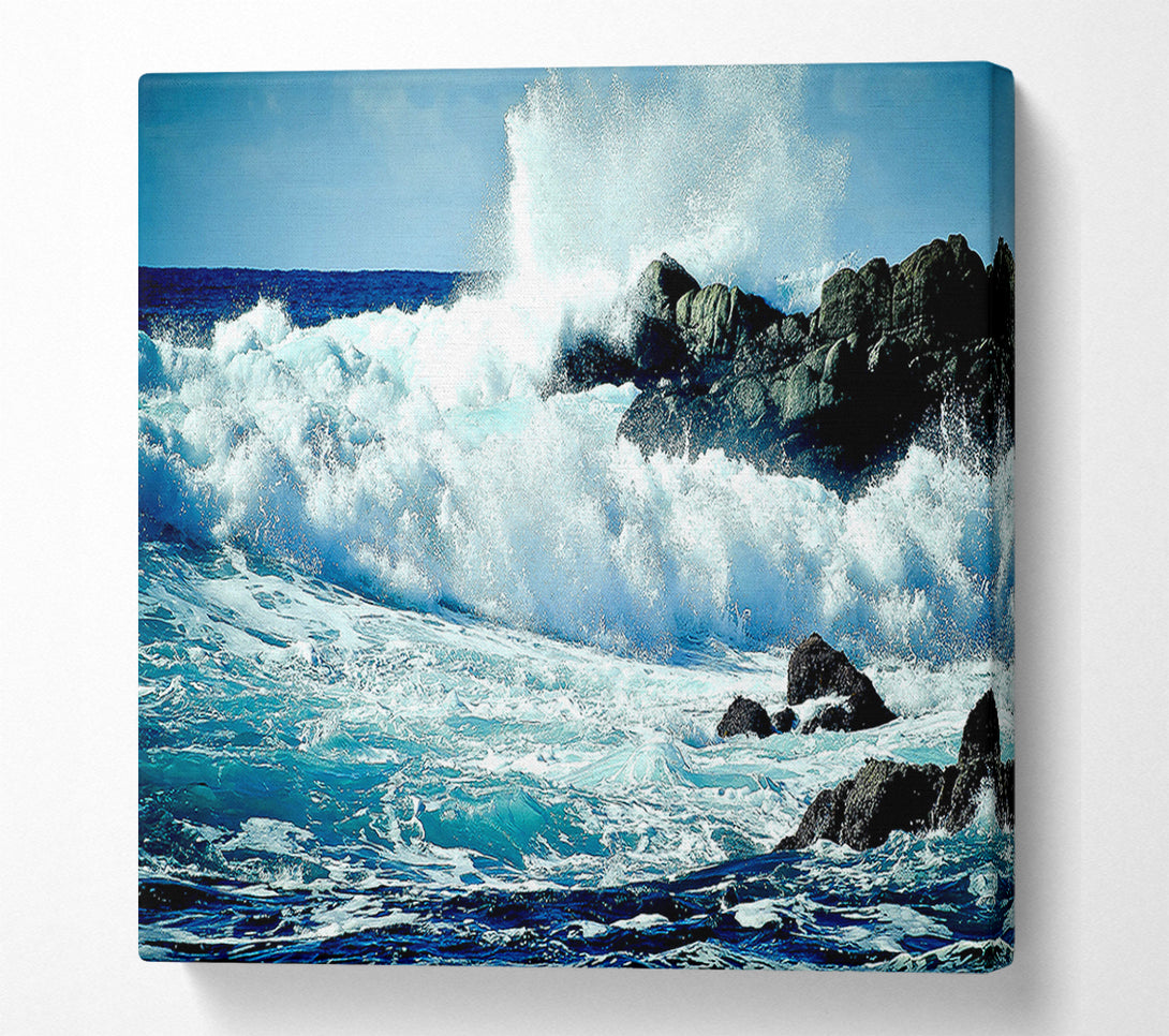  A Canvas Print of Waves Crashing On Rocks Canvas Art