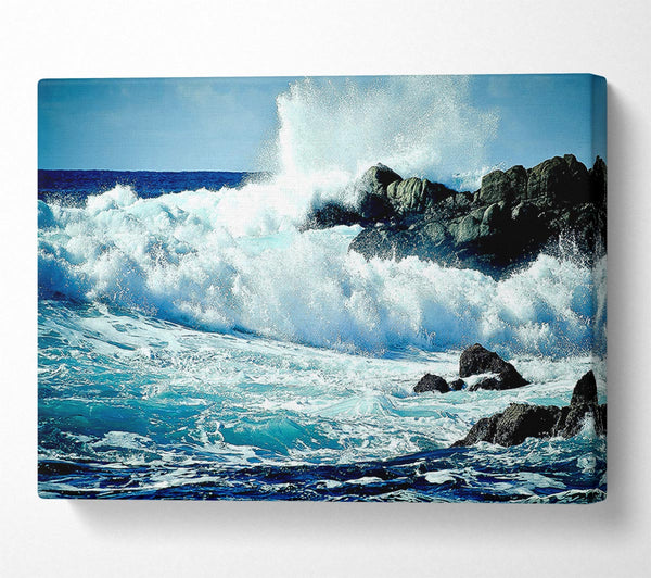  A Canvas Print of Waves Crashing On Rocks Canvas Art