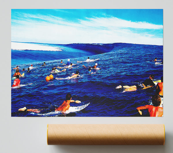 Surfers Hunt For The Ultimate Wave Poster