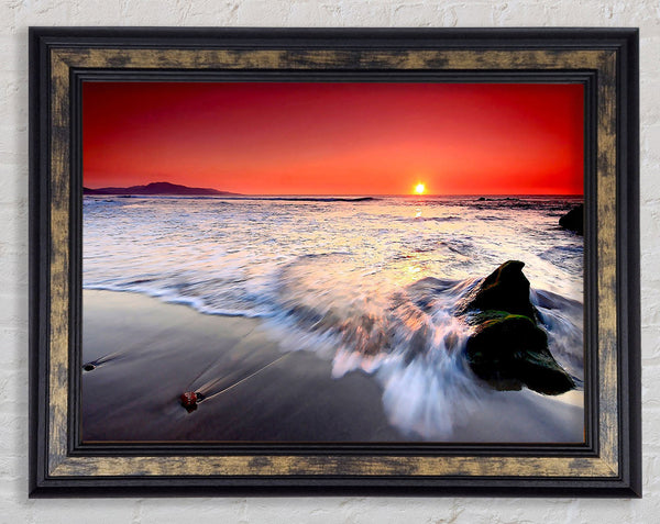 Red Sunset Ocean Swell Framed Print