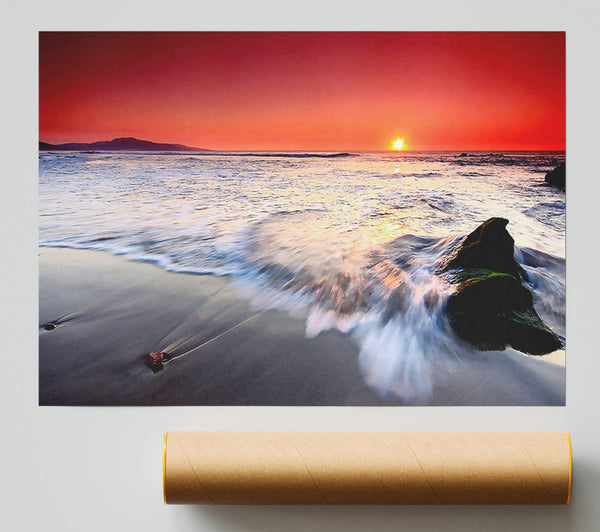 Red Sunset Ocean Swell Giclee Print