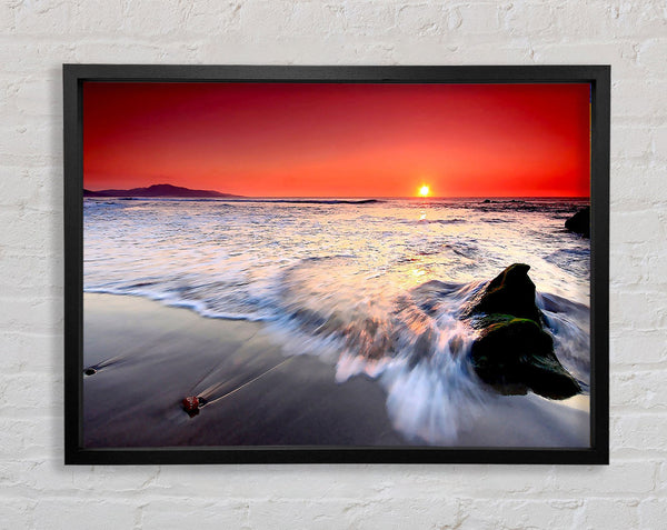 Red Sunset Ocean Swell Framed Print